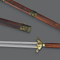 Traditional Antique Swords Featuring Wooden Scabbards Golden Decorations And Silver Blades