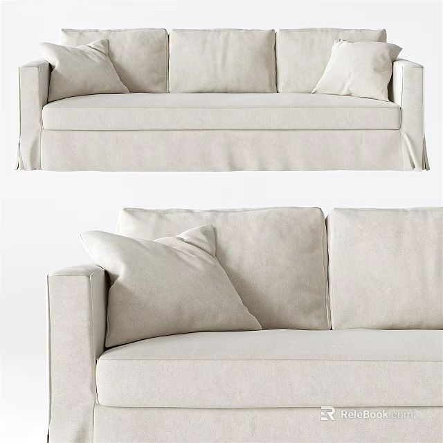 Beige Upholstered Sectional Sofa With Soft Cushions For Modern Living Room Interior 3d model 