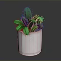 Decorative Green Cactus Plant With Red Thorns In White Textured Pot