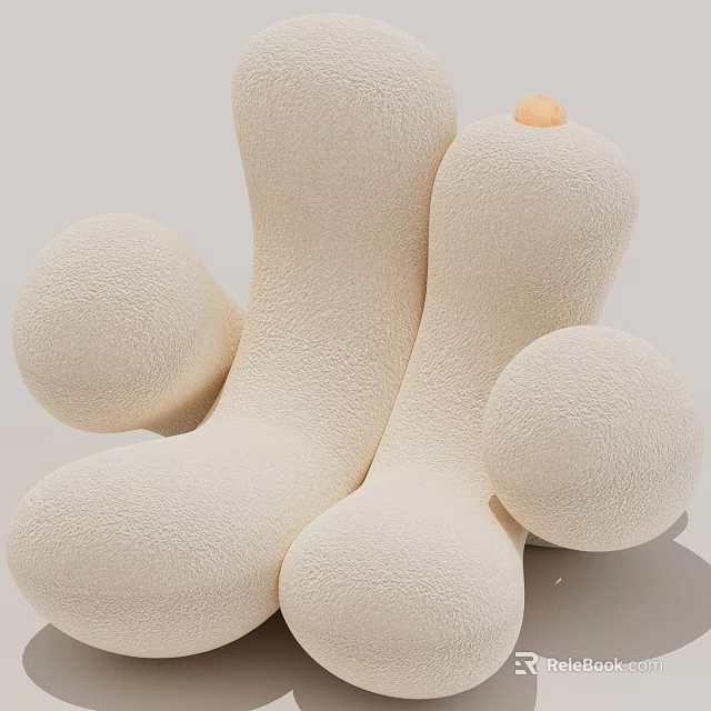 White Abstract Sculpture With Plush Texture Rounded Shapes And Small Orange Accent 3d model 