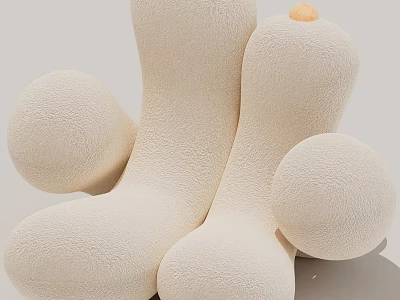 White Abstract Sculpture With Plush Texture Rounded Shapes And Small Orange Accent 3d model