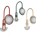 Stylish Wall Lamps In Red Green Gold With Round White Bulbs And Fan Shaped Bases