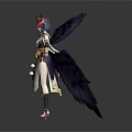 Fantasy Female Character With Large Black Avian Wings And Traditional Ornate Outfit Design