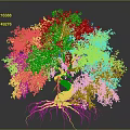 Beautiful Tree With Pink Blossoms Twisted Trunk And Exposed Roots On Gray Background