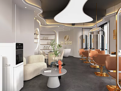 Stylish Hair And Beauty Salon Interior Design With Styling Chairs Mirrors And Ambient Lighting 3d model