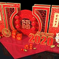 Traditional Chinese New Year 2020 Decorations With Fu Character Red Lanterns And Festive Elements