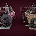 Industrial Red And Brown Storage Tanks With Metal Ladders And Pipes