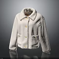 Pink Fuzzy Jacket With Turn Down Collar Gold Buttons And Front Pockets
