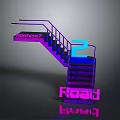 Neon Lit Staircase With Nowhere Text Number 2 And Floatit On Reflective Surface 3d model