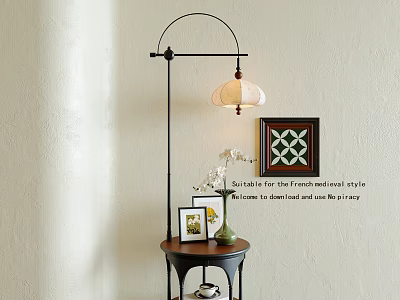 Cozy Floor Lamp With Black Frame Light Shade Small Table Photo Frames Decorative Wall Art 3d model