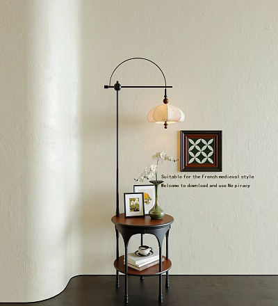 Cozy Floor Lamp With Black Frame Light Shade Small Table Photo Frames Decorative Wall Art 3d model