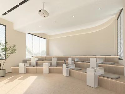 Modern School Lecture Hall Interior With Projectors And Seats 3d model