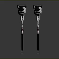 Pair Of Black Industrial Equipment With Red Striped Components And Base Stands