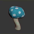 Teal Colored Edible Mushroom With White Spots On Cap And Brown Stem