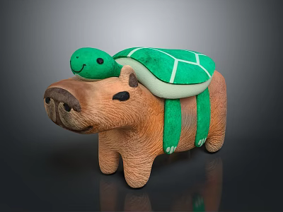 Green Turtle on Brown Animal Stuffed Toy with Soft Body and Green Shell 3d model