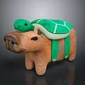 Green Turtle on Brown Animal Stuffed Toy with Soft Body and Green Shell