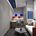 Modern Functional Office Interior With Neat Workstations Cozy Lounge Area And Colorful Storage Shelves