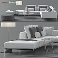 Modern White Sofa Coffee Table Set With Gray Pillows Glass Top And Ottoman