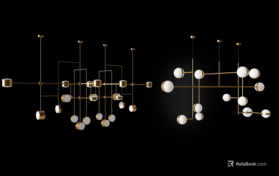 Modern Pendant Lights With Gold Metal Frame And White Spherical Shades 3d model 