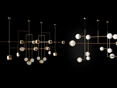 Modern Pendant Lights With Gold Metal Frame And White Spherical Shades 3d model