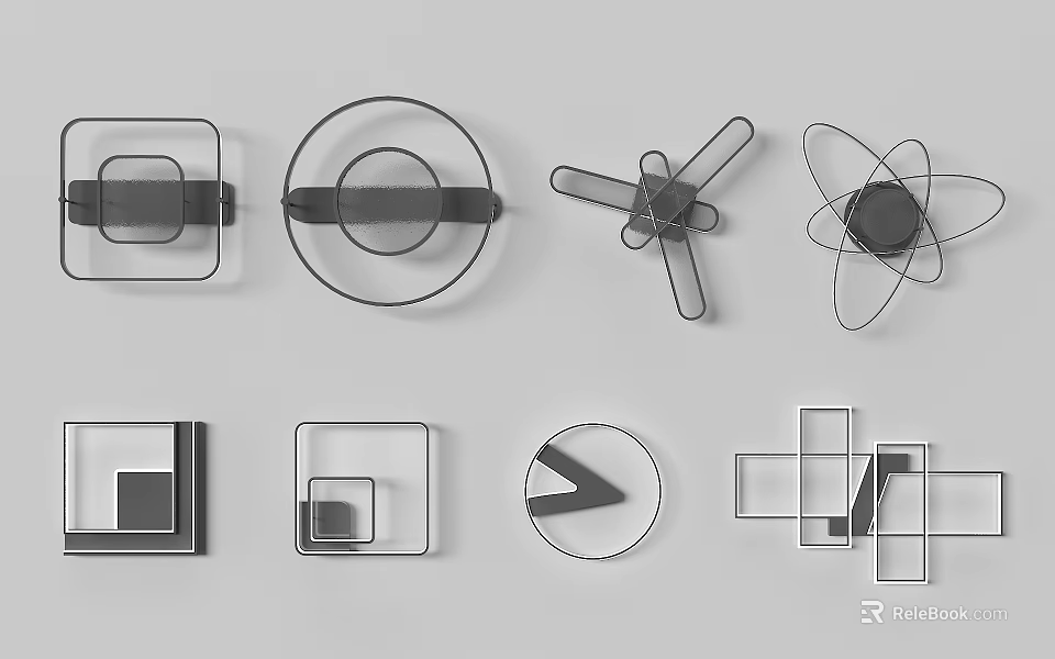 Minimalist Ceiling Lights Featuring Square Circular Fan And Geometric Shapes Design 3d model