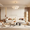 Cream Style Living Room Sofa Coffee Table Combination Cream Style Sofa Mother and Mother Coffee Table Lazy Sofa Floor Lamp Chandelier Living Room Background Wall 3d model