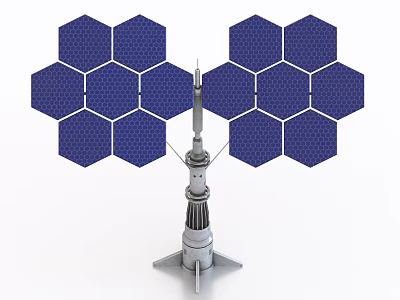 Industrial Equipment With Blue Hexagonal Panels And Central Tower Structure 3d model