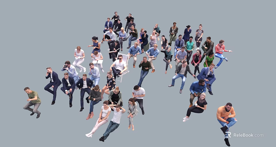 Group of People with Diverse Poses as Creative Design Elements Collection 3d model 