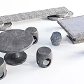 Stone Outdoor Table Set With Round And Square Designs And Matching Stools 3d model