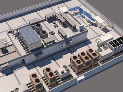 Roof Mounted Air Conditioning Fans With Outdoor Cooling Units And Industrial Equipment 3d model