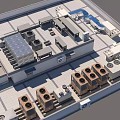 Roof Mounted Air Conditioning Fans With Outdoor Cooling Units And Industrial Equipment