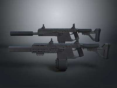 Two Modern Tactical Rifles with Long Barrels and Metal Build on Dark 3d model