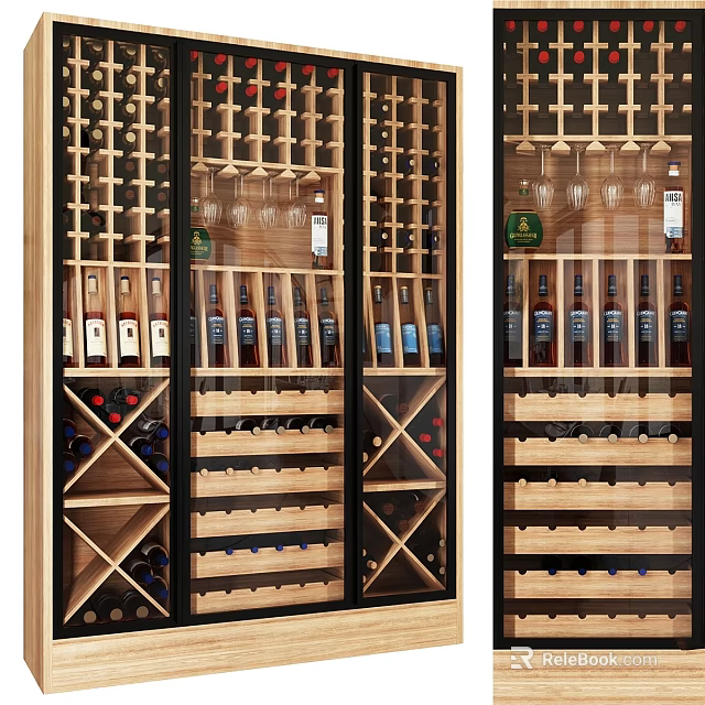 Commercial Wine Cabinet With Wooden Shelves Glass Doors And Wine Bottle Display Storage 3d model 