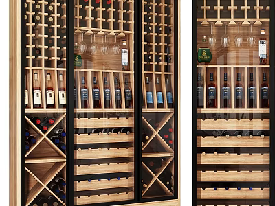 Commercial Wine Cabinet With Wooden Shelves Glass Doors And Wine Bottle Display Storage 3d model