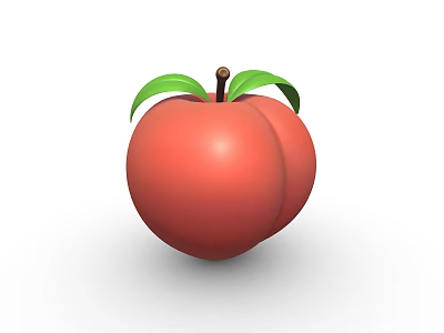 Fresh Ripe Red Peach with Green Leaves and Brown Stem 3d model