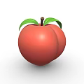 Fresh Ripe Red Peach with Green Leaves and Brown Stem