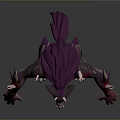 Wolf like Mythical Animal 3D Model with Gray Body Purple Fur Spikes and Sharp Claws