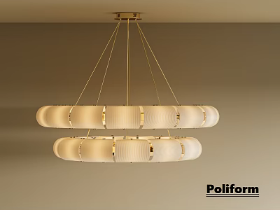 Modern Luxury Poliform Pendant Light With Double layer White Lampshade And Gold Frame 3d model