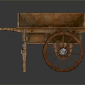 Vintage Wooden Cart With Large Spoked Wheels Chain And Wooden Bed Frame