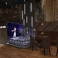 Stylish Bar Interior With Chandeliers Wooden Floors Tables Chairs And Green Plants
