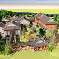 Ancient Chinese Architectural Complex With Traditional Courtyard Surrounded By Green Trees 3d model