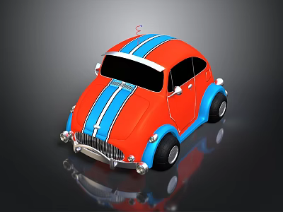 Red And Blue Vintage Car With Stripes Rounded Body And Chrome Details 3d model