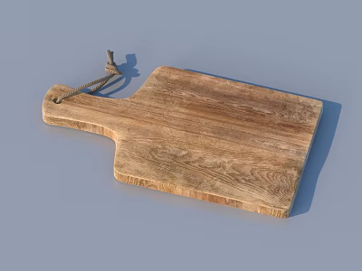 Wooden Cutting Board With Rope Handle And Natural Wood Grain Texture 3d model