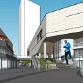 Modern Commercial Street Featuring Glass Facade Mixed Material Exterior And Spacious Plaza