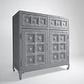 Vintage Style Entryway Cabinet Sideboard With Metal Frame Wooden Panels And Wheels
