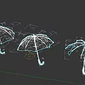 Three Blue Umbrellas in Different States Open and Broken 3D Render