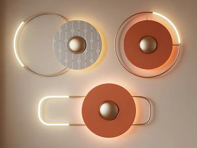 Modern Wall Decor With Illuminated Circles Textured Panels And Metallic Accents 3d model
