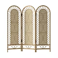 Modern Three Panel Room Divider With Gold Frame And Rattan Design 3d model