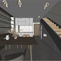 Modern Apartment Interior With Open Dining Area And Wooden Staircase Design