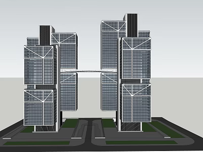 Modern Office Building With Glass Curtain Walls Two Connected Towers And Green Spaces Entrance Driveways 3d model
